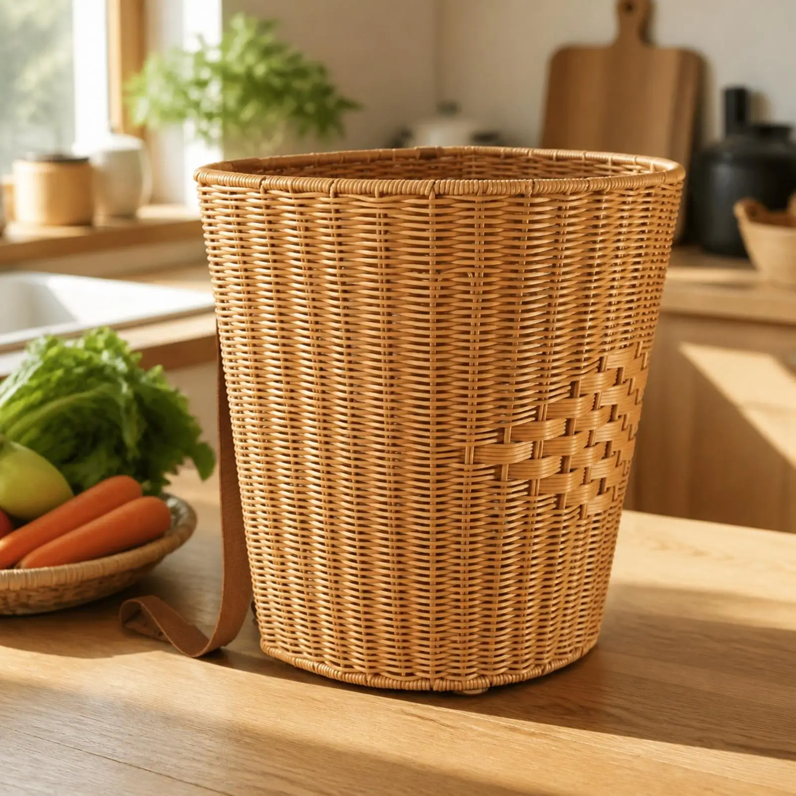 Spacious Woven Basket for Outdoor Activities Imitation Rattan Backpack Style Waterproof Carryall for Mushroom Picking Garden