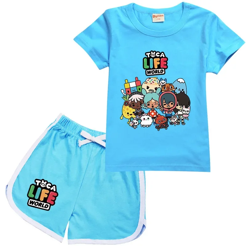 Toca Life World Game Toddler Boy Clothes Summer Pajamas Cotton Short Sleeve T Shirt   Shorts Costume Girls Casual Sportswear Set