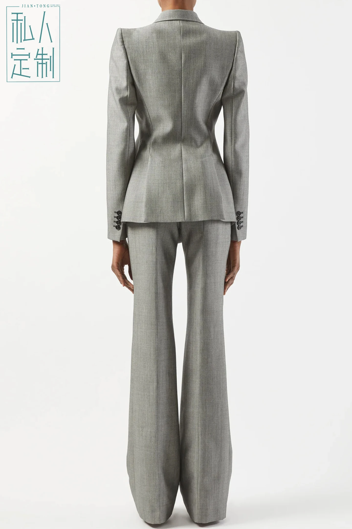 Allingentle رمادي المرأة 2 قطعة مجموعة بدلة عمل أنيقة الذروة التلبيب السترة Pantsuit مجموعة للحزب مكتب وتتسابق تخصيص #2