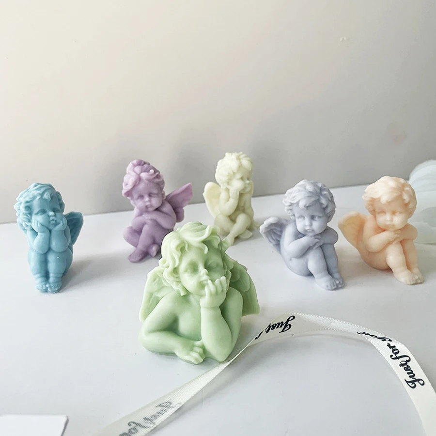 1 Silicone Candle Plaster Aromatherapy Soap Mold Angel Shaped Ornaments Handcrafted Handle Making