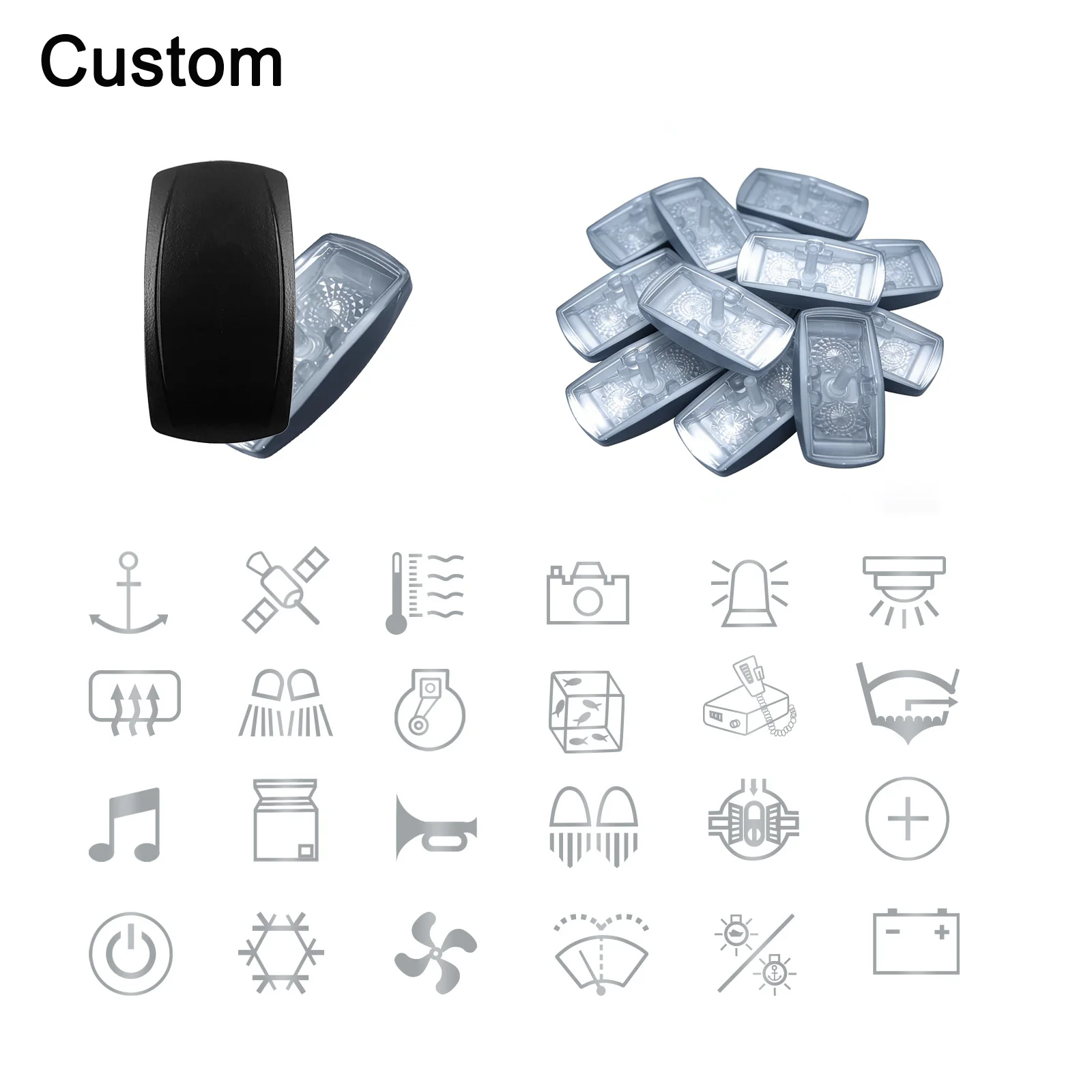 10Pcs Custom Black Rocker Switch Covers (No Body) for Car Boat Yacht Tractor ATV RV ARB Style Rocker Switch Replacement