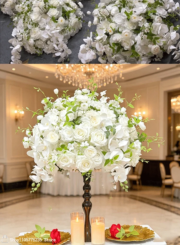 Weiße Rose Orchidee Künstliche Tischdekoration Blumenball Hochzeitstisch Blumenarrangement Hotel Bankett Abendessen Party Empfang Dekoration – Detail 9