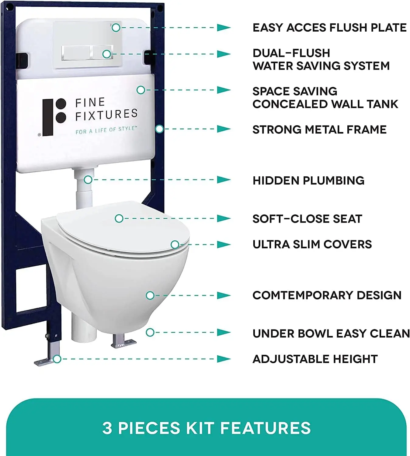 Na Parede Do Vaso Sanitário Combo Set, Tigela De Vaso Sanitário Com Assento Macio Perto, Parede Pendurado Tanque, Sistema De Transportador, Botões Incluídos