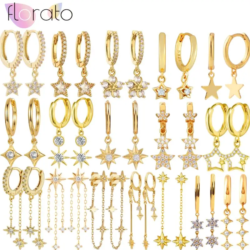 

Charms Five-pointed Star Pendant Earrings 925 Sterling Silver Needle Hoop Earrings for Women Personality Fashion Party Jewelry