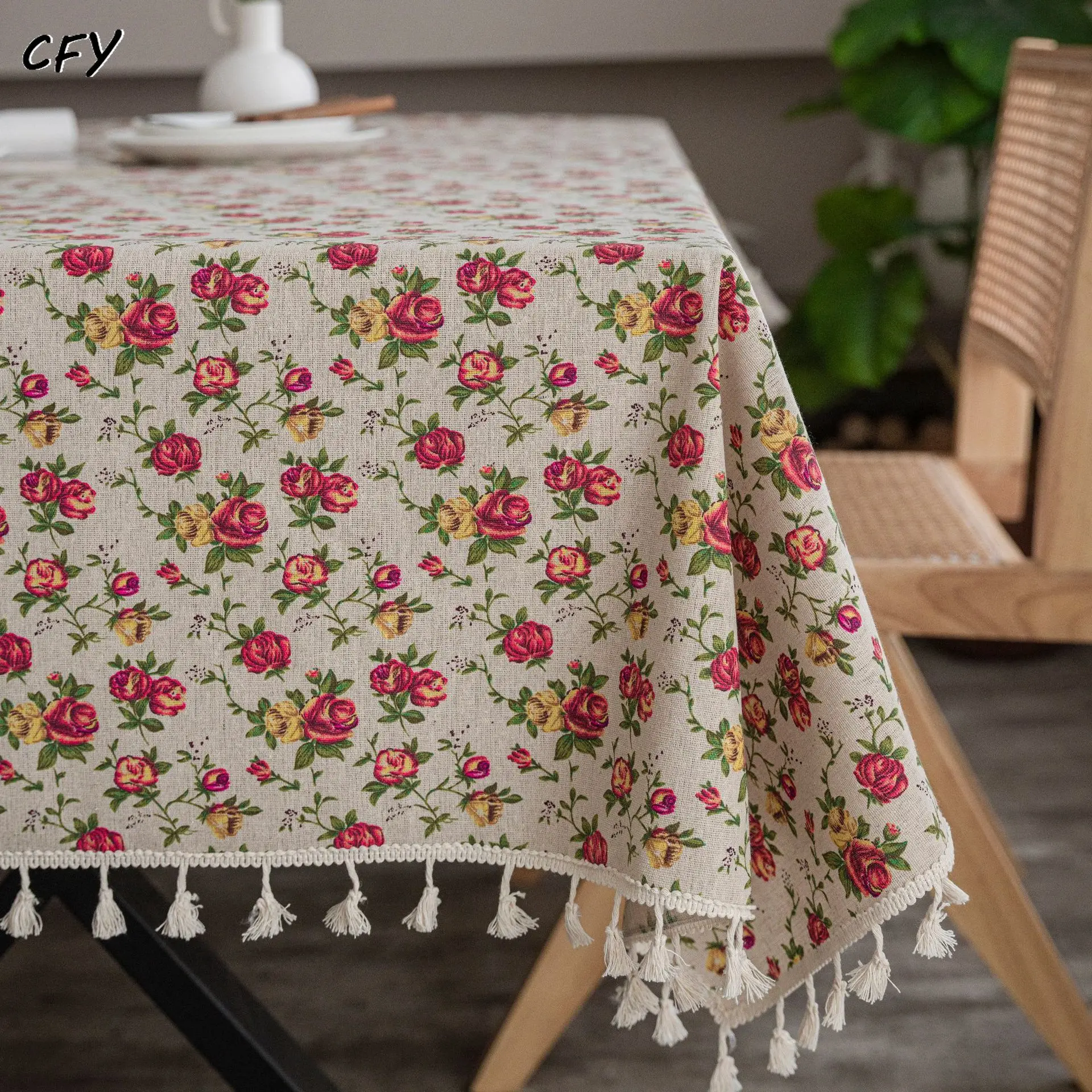 

Cotton Linen Countryside Fragmented Flowers Print Decoration Rectangular Table Cloth Kitchen Table Map Towel Coffee Table Cover