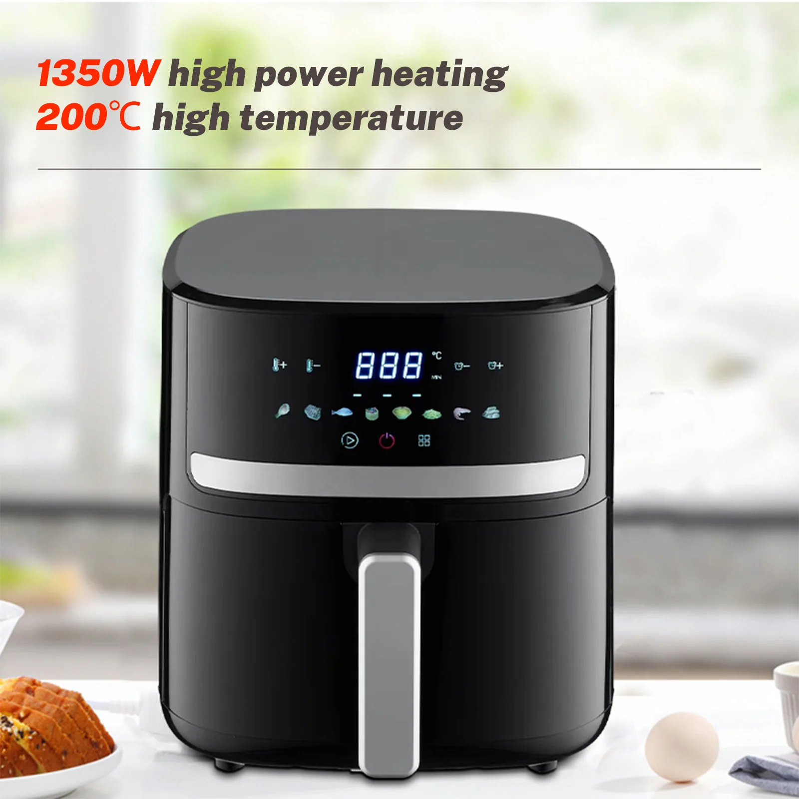 1400W Air Fryer 5.5L Stainless Steel Visible wide Capacity Electric Oven LED Display Touch set Multifunctional Electric Frye