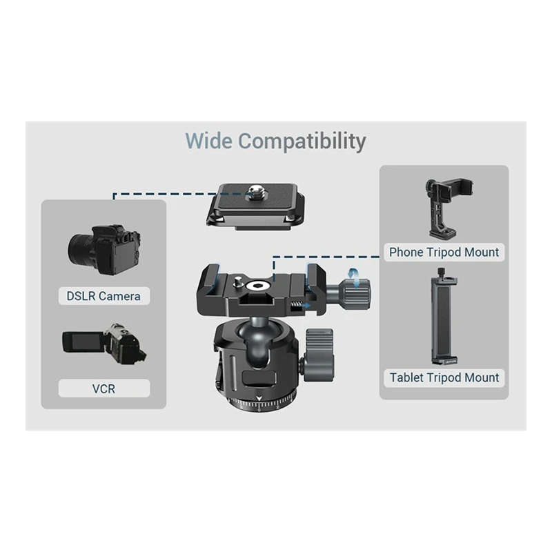 Universal Tripod Ball Pan-Tilt Quick Release 360° Ball Pan-Tilt W Arca +Cold Shoe Mount For DSLR Camera Tripod Monitor