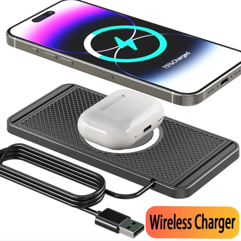 

Автомобильное быстрое беспроводное зарядное устройство, док-станция, силиконовый коврик, настольный телефон, наушники, зарядная панель для iPhone-12 для AirPods 4 3 2 для Samsung