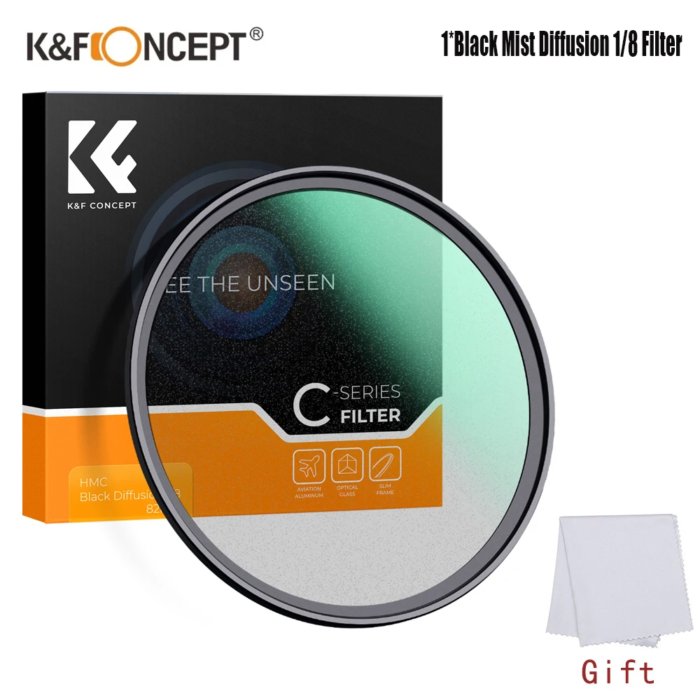 K&F Concept Black Mist Diffusion 1/8 Filter 49/55/67/72/77/82mm With 18 Multi-Layer Coatings For Video/Vlog/Portrait Photography