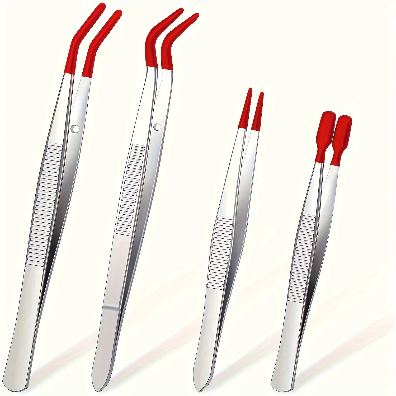 4pcs Set of Stamp Tweezers with Rubber Tips Stainless Steel Clip Industrial Jewelry, Craft Tools, Coins, Stamp Christmas Gift