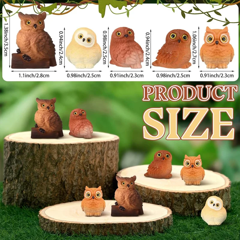 Set of 5 Resin Mini Owl Figurines Miniature for DIY Plant Pots Bonsai Crafts Micro Landscape Home Ornament Accessories