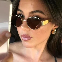 Gafas de sol ovaladas Vintage para mujer, nuevas gafas de sol Steampunk de moda para mujer, gafas clásicas Retro pequeñas de Metal de diseñador de marca UV400