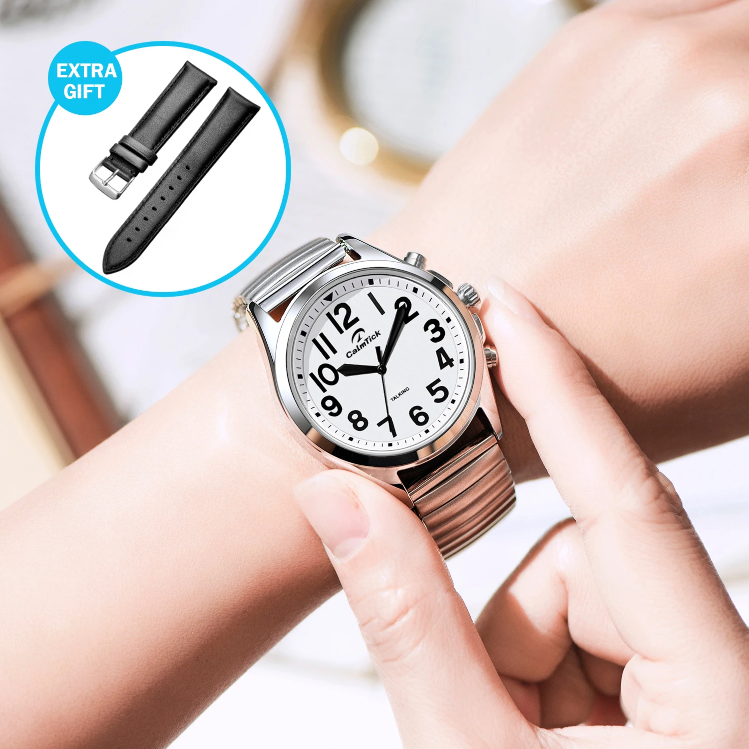 Hearkent Talking Watch Blind Women With Large Numbers and Expandable Strap Self-Setting for Visually Impaired Quartz Wristwatch