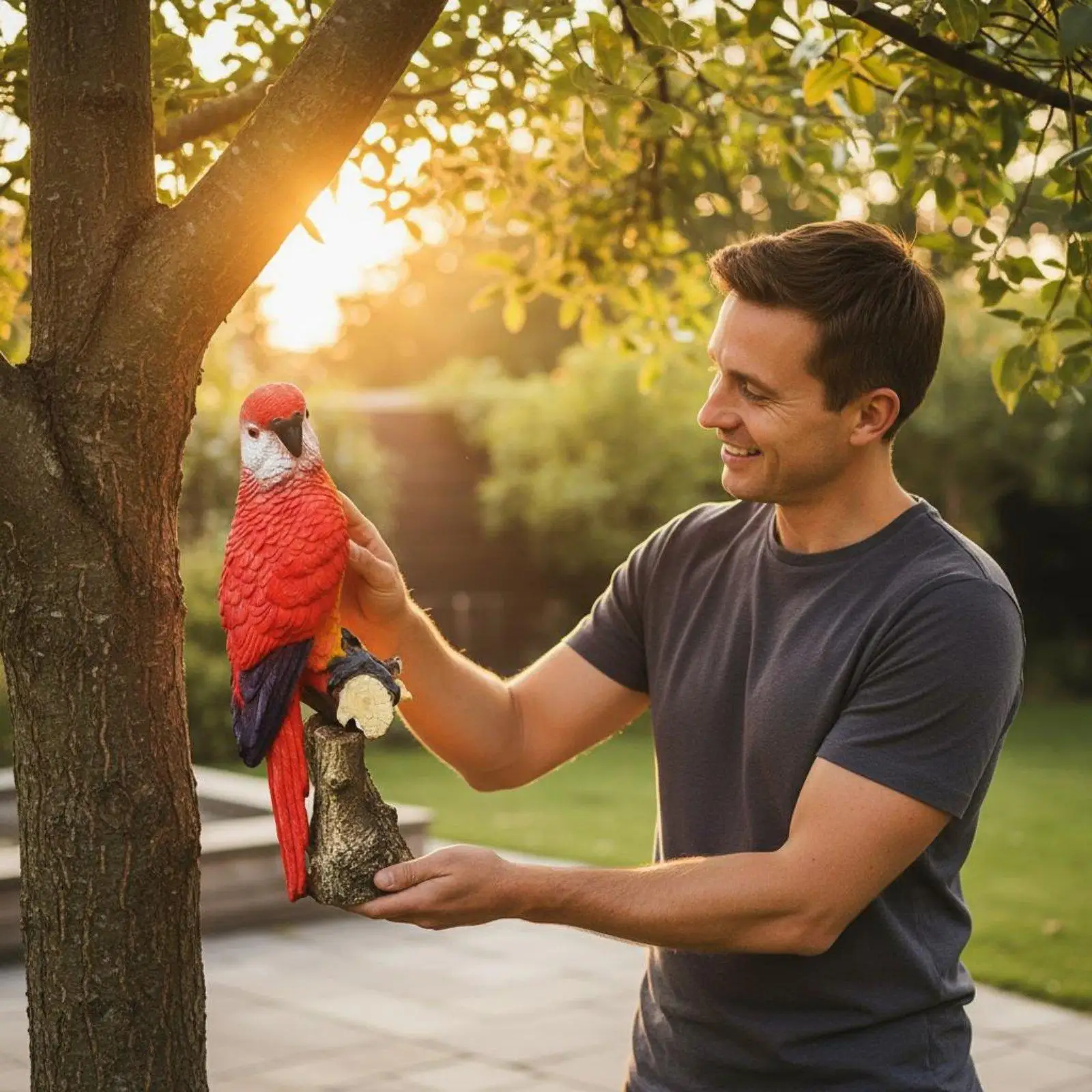 Parrot hanging decoration, weatherproof garden parrot figurine, handmade for