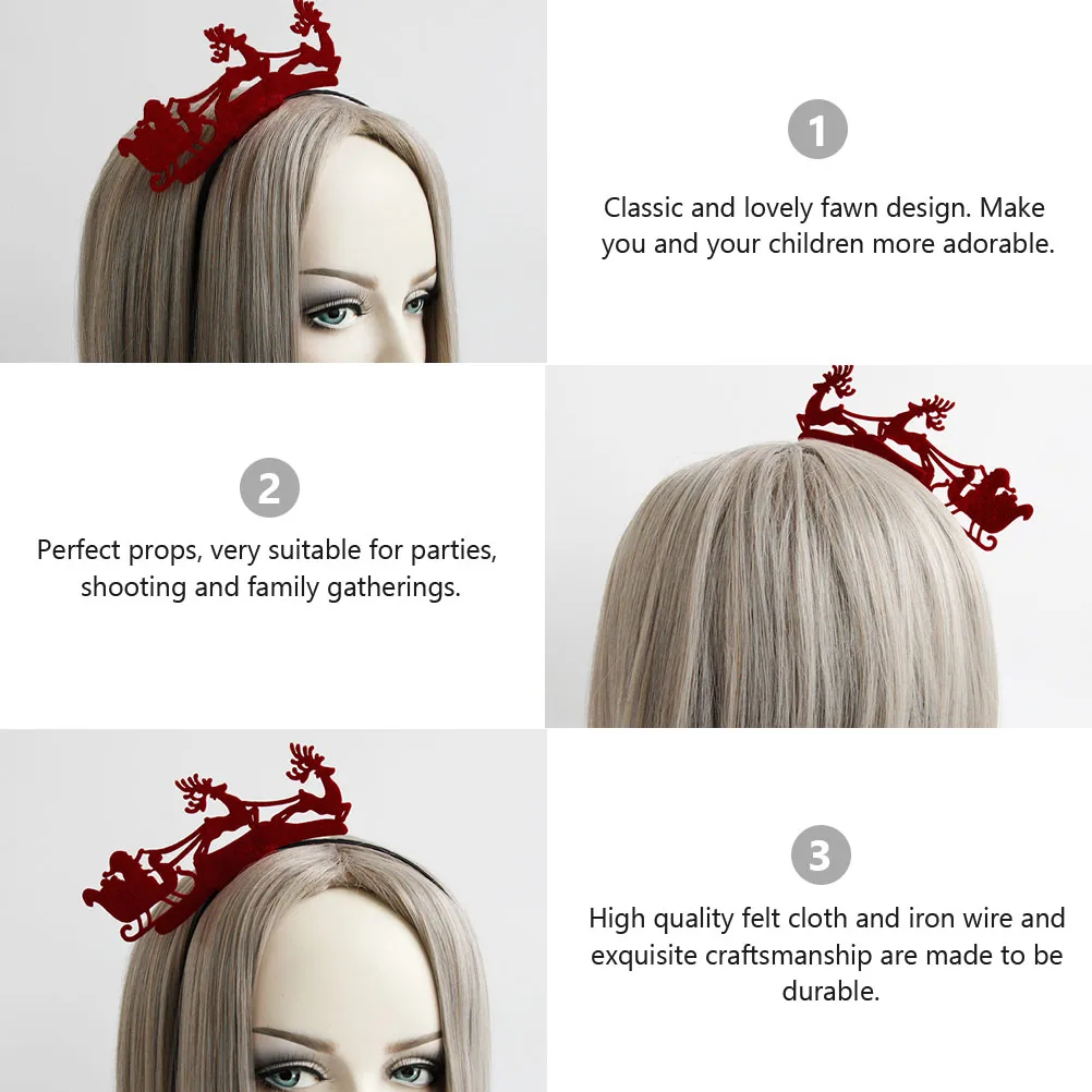

2Pcs FeltClothIronWireHeadb DurableNonFading AdjustableSize RedHairb PerfectParties PhotoProps FemaleHeaddress Christmas Elk