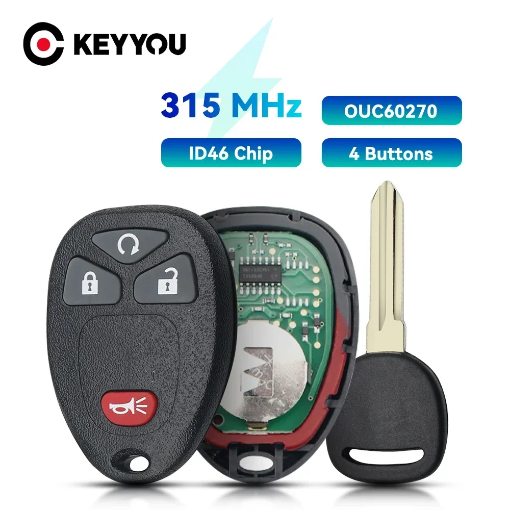 

KEYYOU 2PCS OUC60270 315Mhz Remote Control ID46 Transponder Car Key For GMC Acadia For Chevrolet Avalanche For Buick Enclave