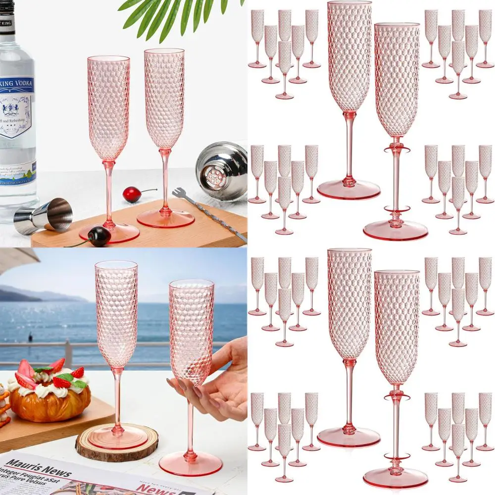 

Набор из 48 розовых разборных пластиковых бокалов для шампанского (2 части), 160 мл, многоразовые и одноразовые, идеально подходят для свадеб и тостов