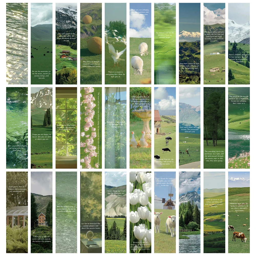 30PCS GREEN FOREST Bookmarks Creative Supplies Landscape Harajuku Living Room Laptop Paper Luggage Gifts Home Decoration