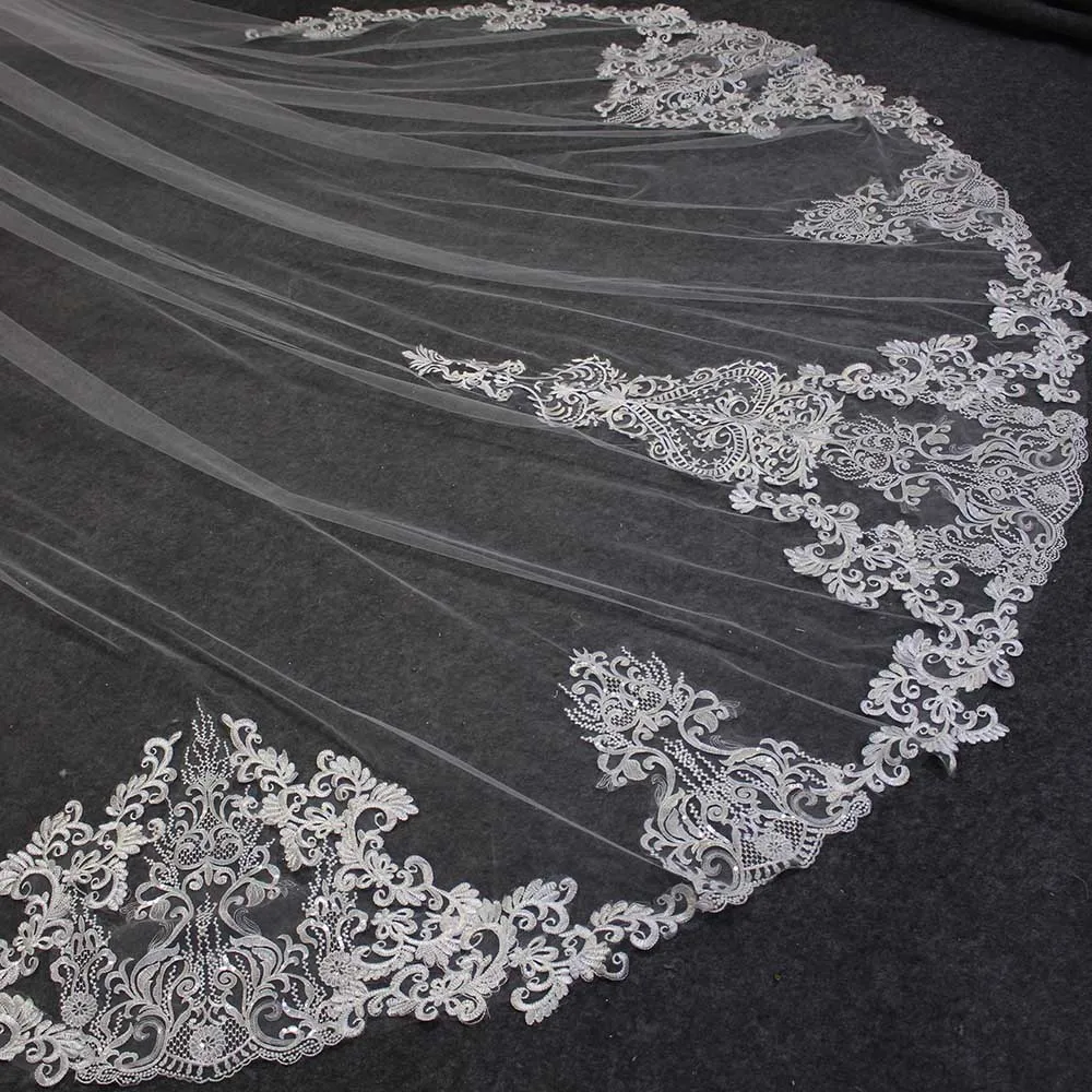 Handmade Custom Length Soft Tulle Wedding Veil with Comb 3m/3.5m/4m 2 Layers Cathedral Bridal Veil  Wedding Dress Veil