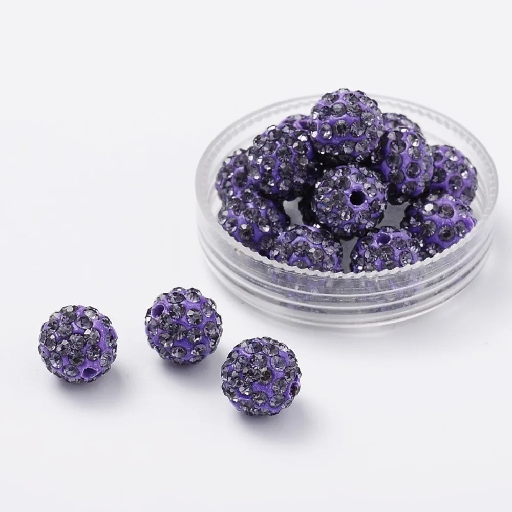 

100pcs Pave Disco Ball Beads Polymer Clay Rhinestone Beads Round Tanzanite PP13(1.9~2mm) 6 Rows Rhinestone 10mm Hole: 2mm