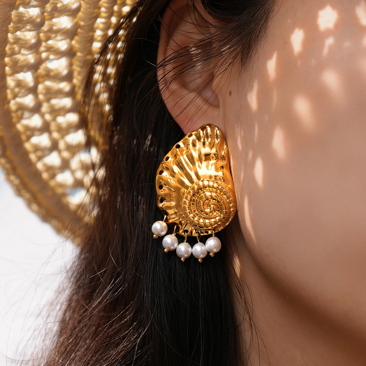 Minimalist Conch Earrings for Women Simulated Pearl Stainless Steel Earrings 2025 Trend Jewelry Summer vacation wear