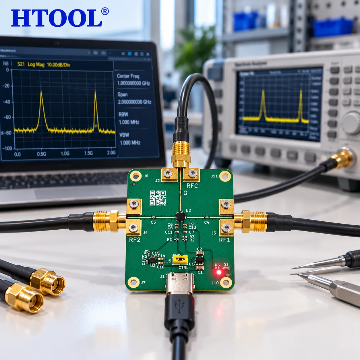 HTOOL SW1118 9kHz-13GHz Wideband SPDT RF Switch Module HMC1118 High Isolation Low Insertion Loss 50Ω USB-C