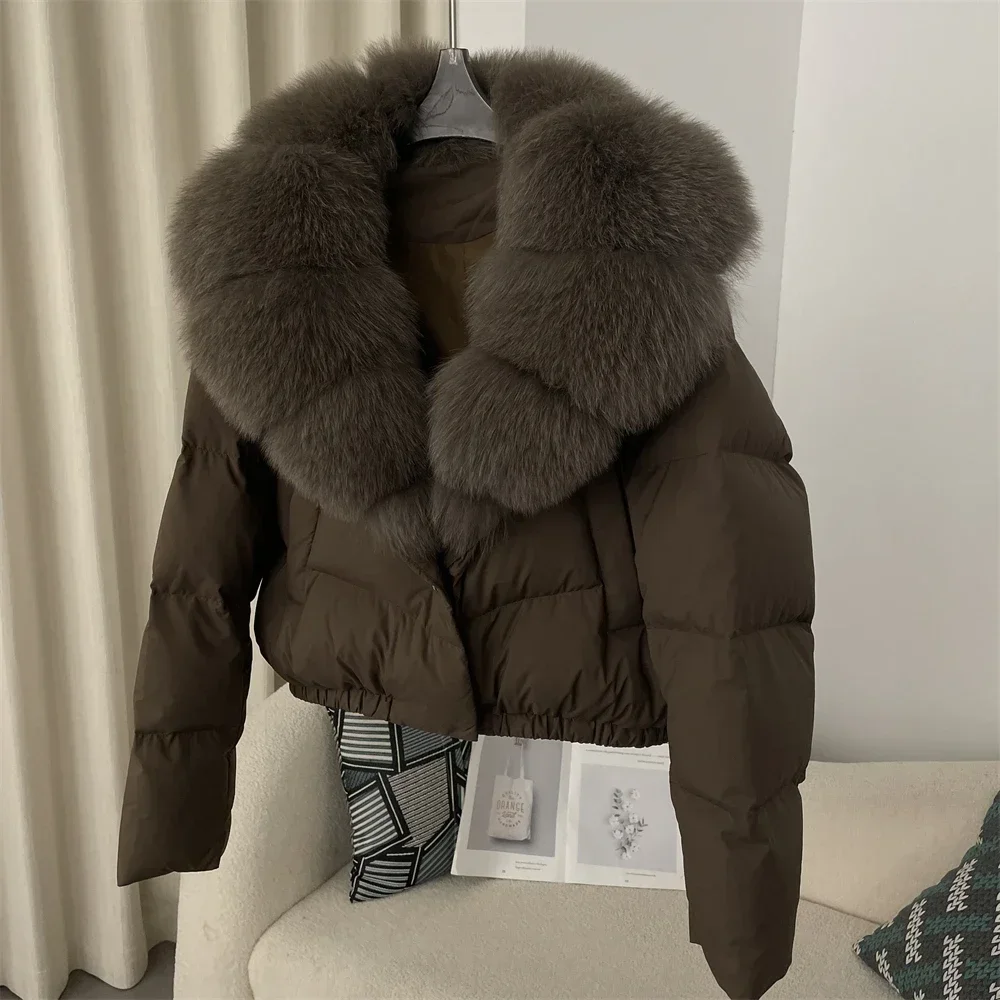 Short Puffer Jacket Thick New Big Natural Real Fox Fur Coat Down Coat Women Autumn Winter Female White Duck Down Coat Feather