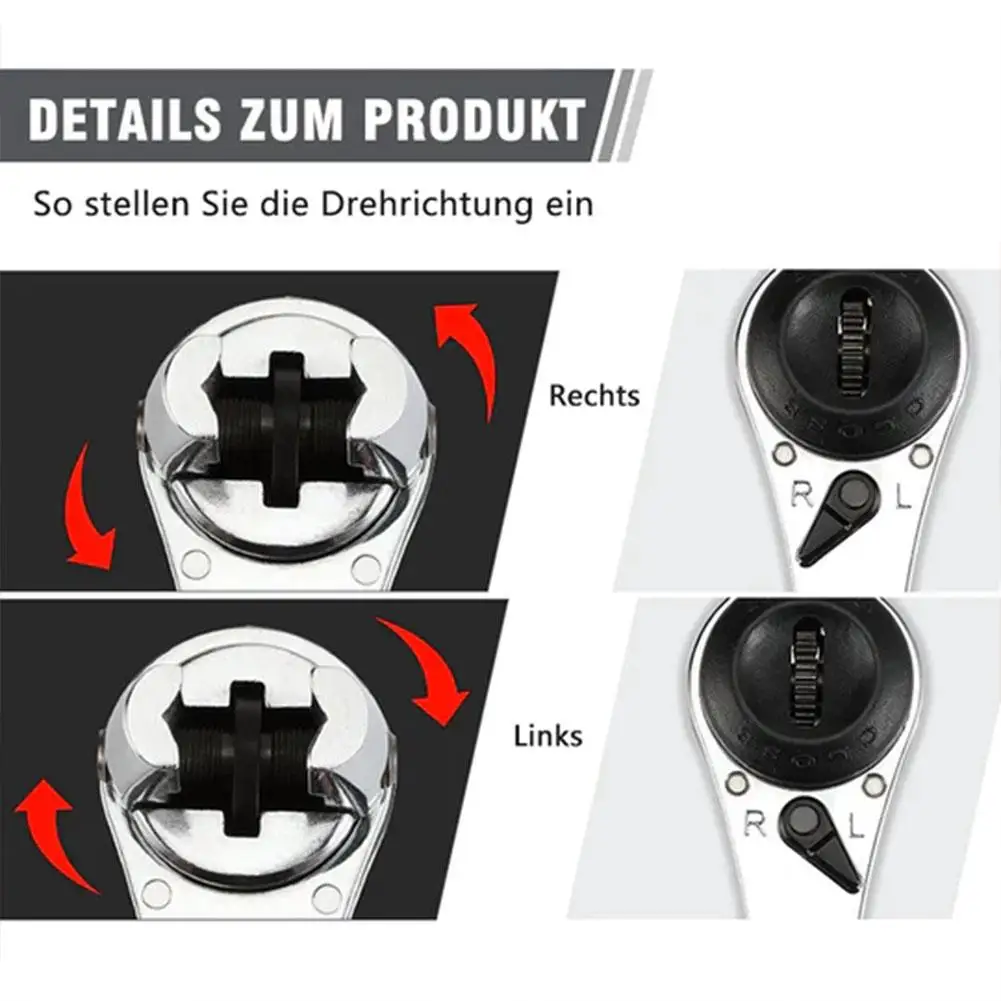 Adjustable 6-22mm Ratchet Wrench Molybdenum Steel Straight Handle Universal Ratchet Wrench Multi-function Tool