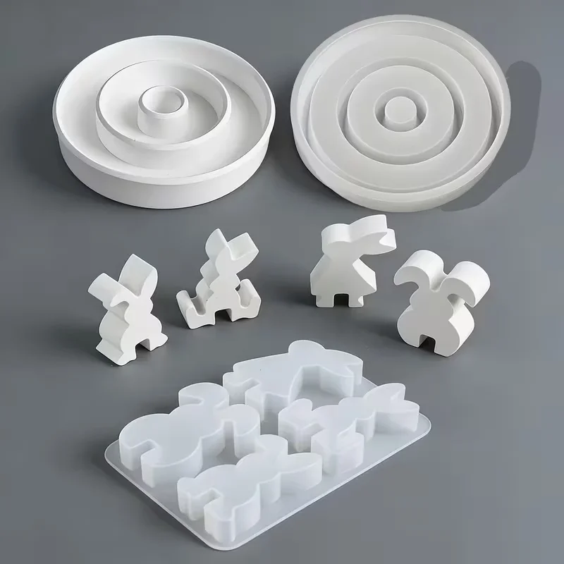 1 set di stampi in silicone a forma di coniglio, adatti per la creazione fai-da-te di figurine in resina e gesso, uova di Pasqua, per decorazioni per feste.