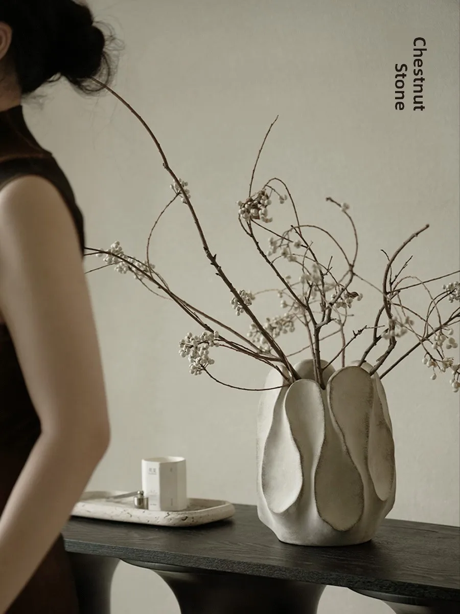 Modern Minimalist Wind Irregular Ceramic Flower Vase Pecan Stone Entrance Living Room Decorative Tabletop Flower Holder Home ...