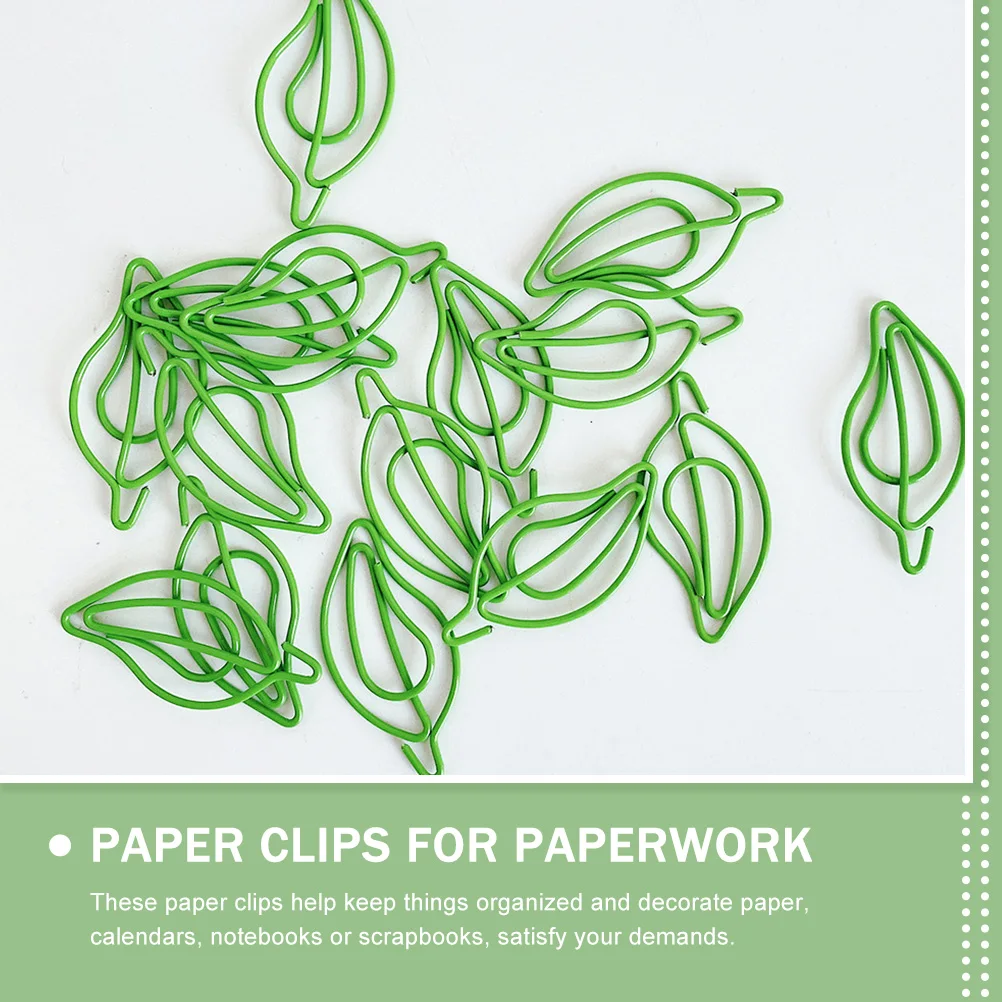 

30 Pcs Leaf Shaped Paper Clips Creative Stationery Office Supplies Cute Metal Document Clips Green Color For Paperwork