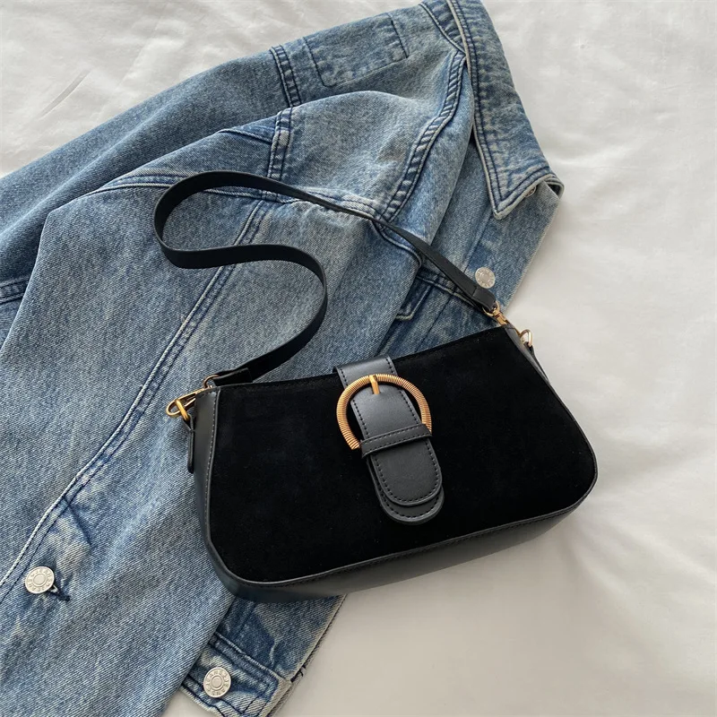 حقيبة تحت الإبط من جلد الغزال الصناعي، حقائب كتف عصرية بسحاب للنساء، حقيبة مربعة صغيرة، مناسبة للاستخدام اليومي #1