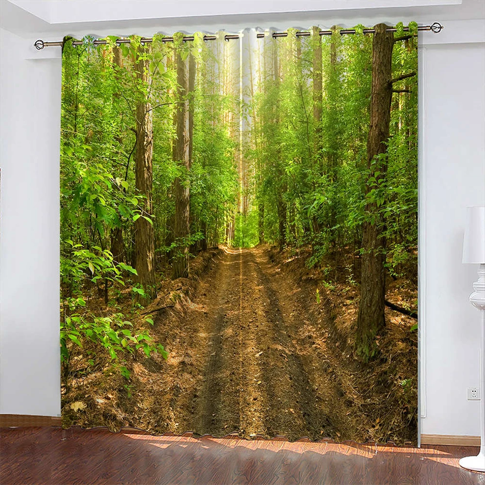 

Natural landscape Print Curtain Biparting Open Blackout Curtain Cortina De Sombra Bedroom Living Room Decor Background Curtain