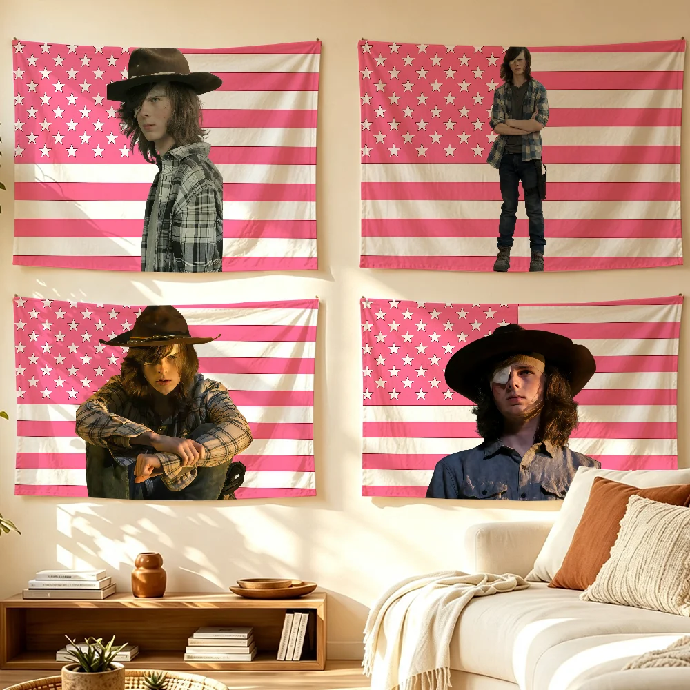 Carl Actor C-Chandler Riggs American flag Room Decoration Wall Tapestry Hanging Aesthetic Bedrooms Advertising Banner