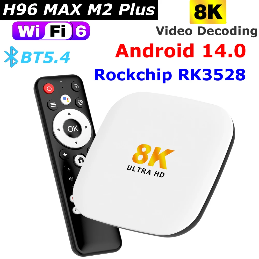 Android 14.0 TV BOX H96 Max M2 PLUS 8K Video Decoding Rockchip RK3528 Wifi6 BT5.4 Voice BT Remote Smart Set Top Box