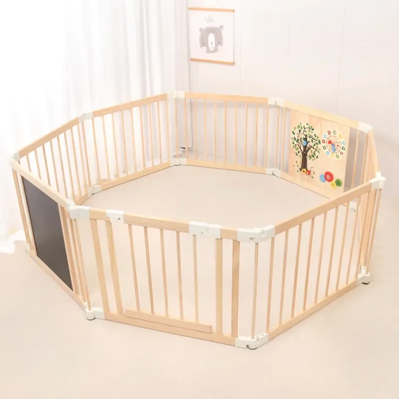 Adjustable Solid Wood Game Fence Double Sided Learning Board Toddler Activity Center