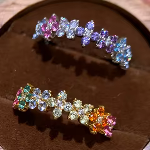 Silver Color Fashion Colorful Zircon Flower Ring For Women Girls Party Wedding Gift Trendy Jewelry Accessory