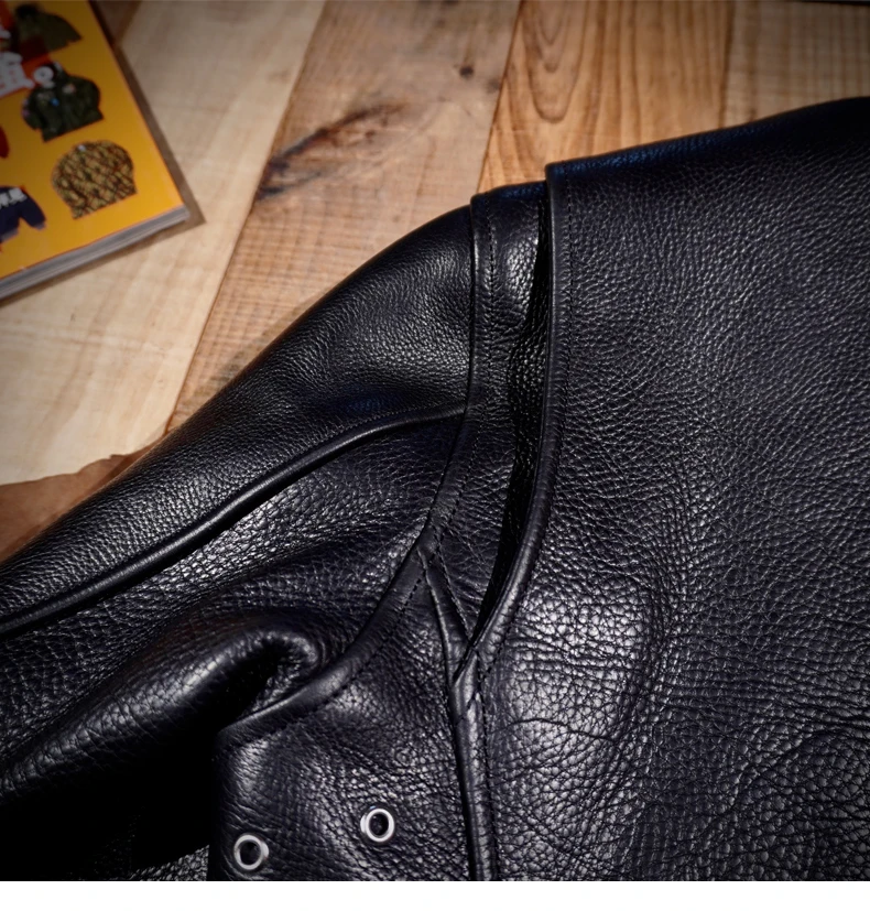 خياط براندو J100 الوقوف طوق 1930S الحبوب الكاملة جلد البقر سترة الرجال قصيرة جلد طبيعي دراجة نارية سترة #6