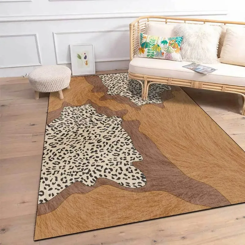 

New Personality Imitation Tiger Leopard Fur Striped Printing Yellow-brown Living Room Bedroom Carpet Non-slip Floor Mat