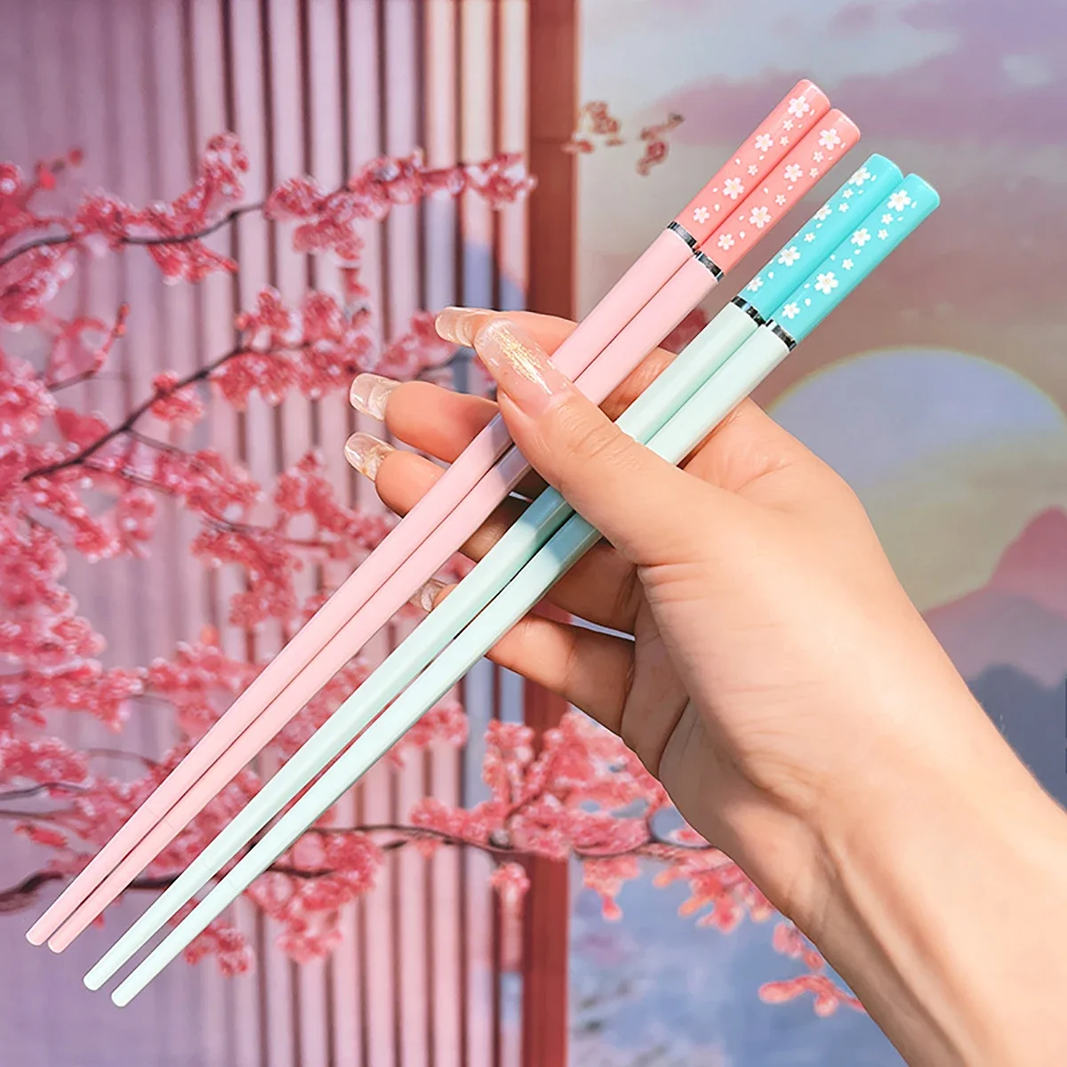 5Pairs Cherry Blossom Plastic Chopsticks Durable Chinese Style Chopsticks Anti Slip Sushi Reusable Chopstick Kitchen Dinnerware
