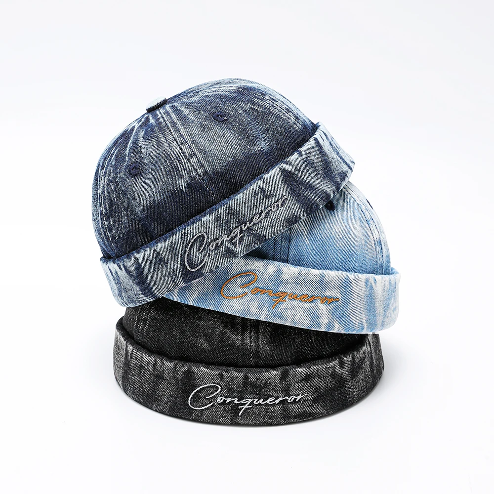 Couples Retro Denim Melon Skin Hat New Japanese Yapi Style Skullcap Versatile Washed Embroidered Landlord Hat Men Women