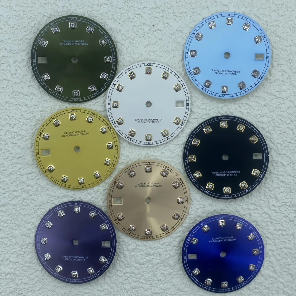 

28.5mm S dial Sun Print literal diamond face with calendar watch accessories for NH35/NH36 movements