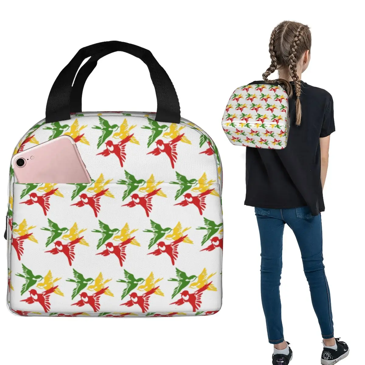 Bob Marley 3 Little Birds Ajax Bolsa térmica para almoço, para mulheres e crianças, caixas de comida portáteis, bolsa térmica para almoço