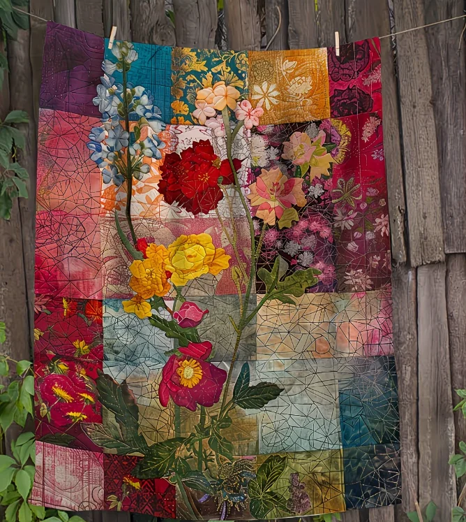 Daughter'S Soft Blanket with Floral Patchwork, Country Cottage Style Flannel Blanket, Cozy Gift Blanket