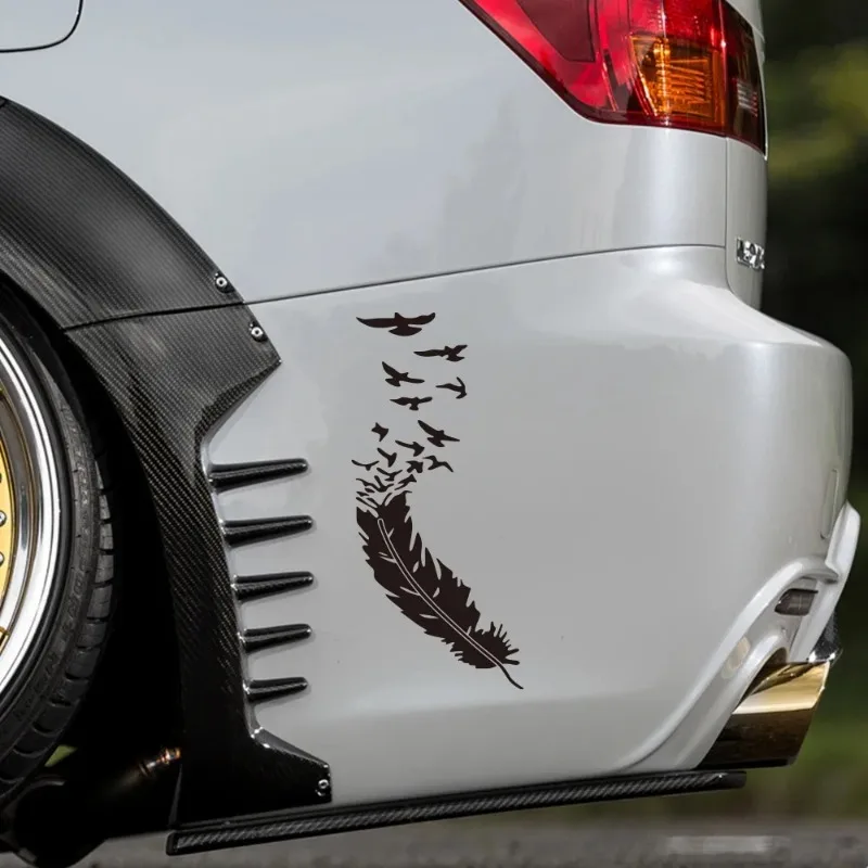 Engrave Fashion Car Stickers DIY Bird Feather Decals Decor Vinyl Waterproof For Car Window Side Body Stickers Auto Styling