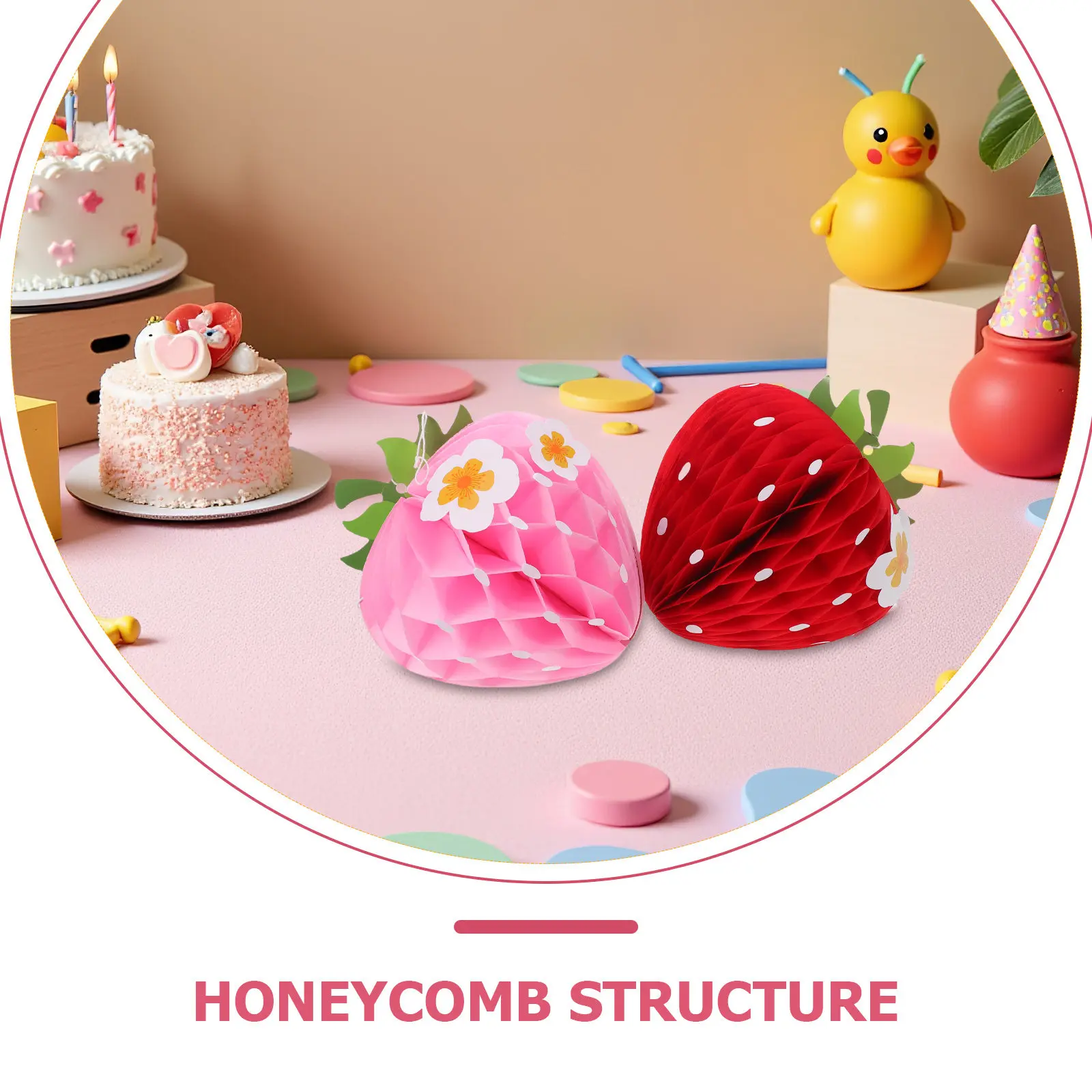 8Pcs Strawberry-Shaped Honeycomb Decorations Bright Berry Theme Desktop Ornaments Photo Props Baby Shower Birthday Party