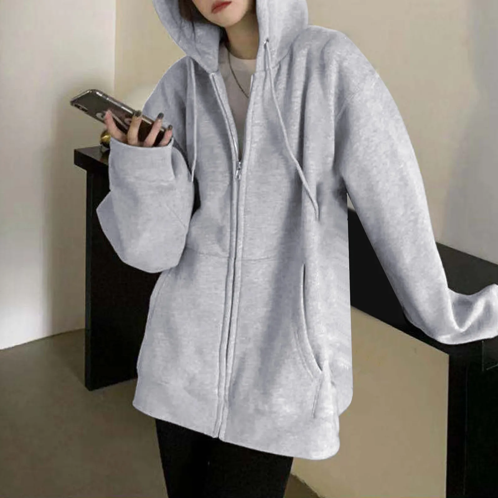 Sudaderas góticas con capucha y cremallera para mujer, chaqueta Retro Harajuku de Hip Hop, sudaderas holgadas de gran tamaño Y2k