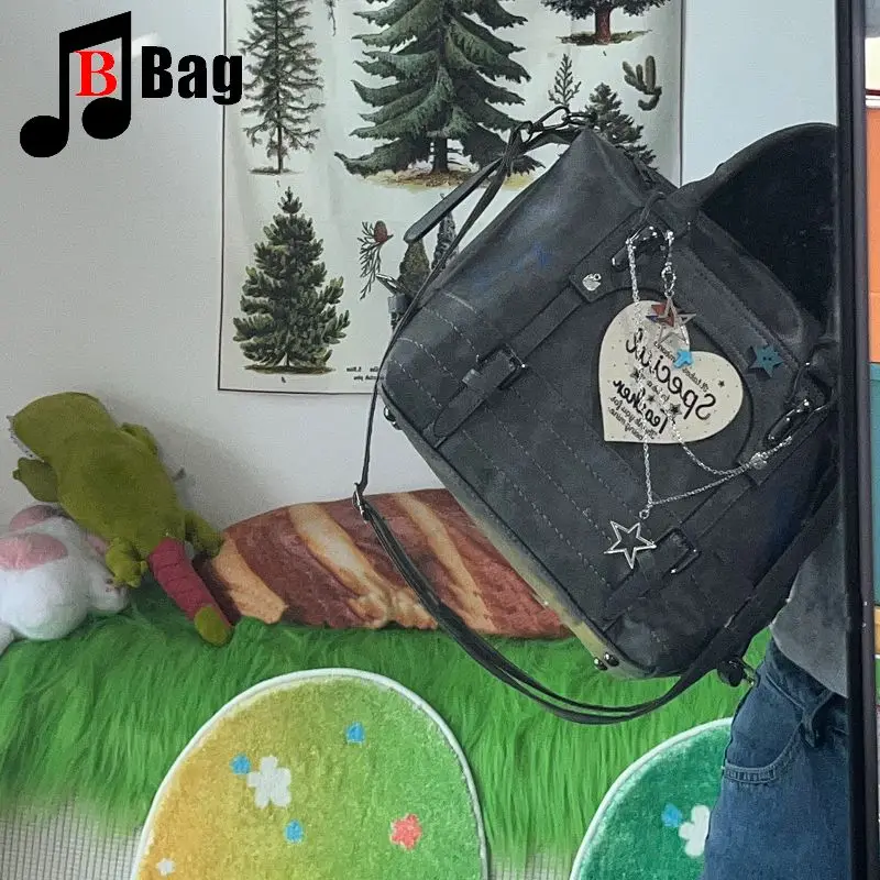 Women's Handbag Vintage Y2K Do old Gradient flower Gray locomotive Gothic punk bag Itabag Cool girl Harajuku Star Ita Bags