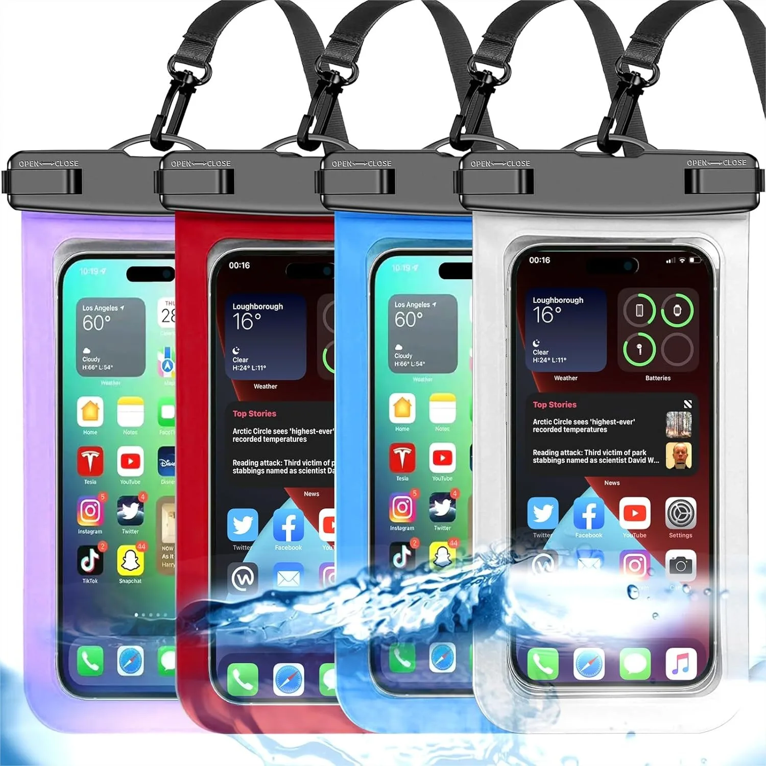 Waterproof Phone Pouch, IP68 Dry Bag for iPhone Samsung Up to 8.3", Multicolor 4 Pack for Swimming Snorkeling