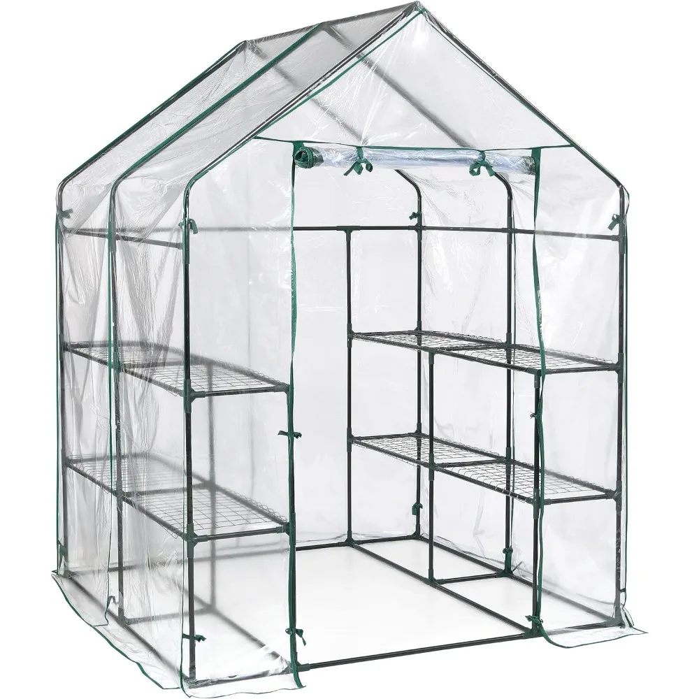 

4'8" x 4'8" x 6'5" All-Season Small Walk-in Greenhouse with 8 Wire Shelves for Outdoors, Easy-Access and Durable